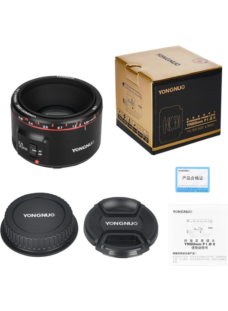 يونجنيو عدسة يونغنو YN 50mm F1.8 II بتركيز تلقائي لعدسات كانون EF عدسة برايم قياسية للكاميرات الرقمية DSLR مع وضع AF و MF ومسافة تركيز 0.35 متر - Image 3